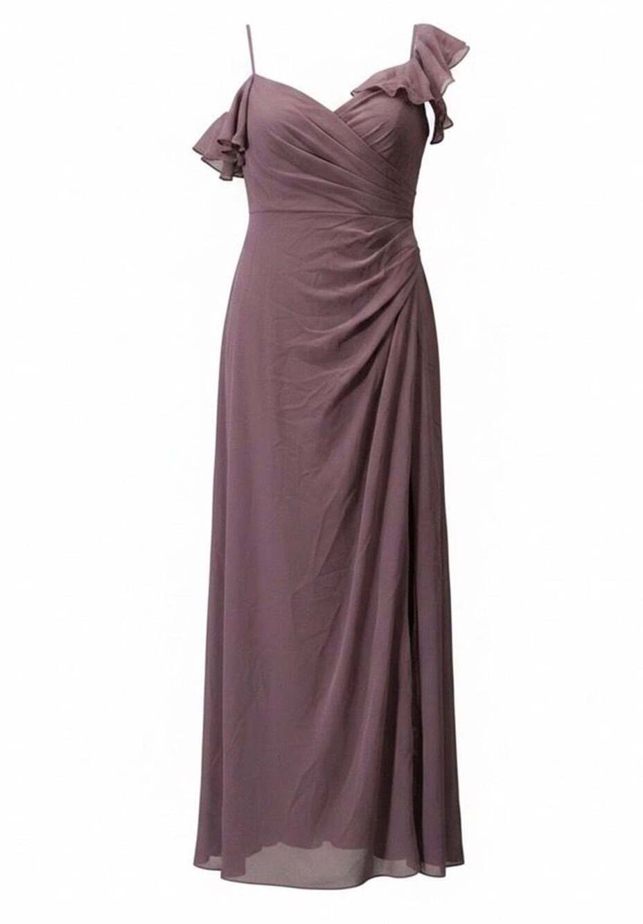 Azazie A10 Dusty Mauve One Shoulder Ruffle Chiffon Bridesmaid Maxi Dress